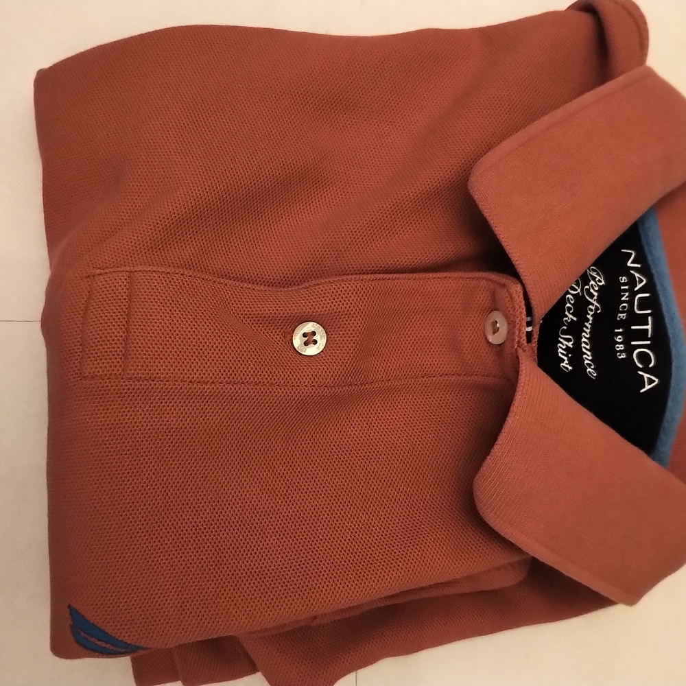 Coral colored Nautica polo shirt